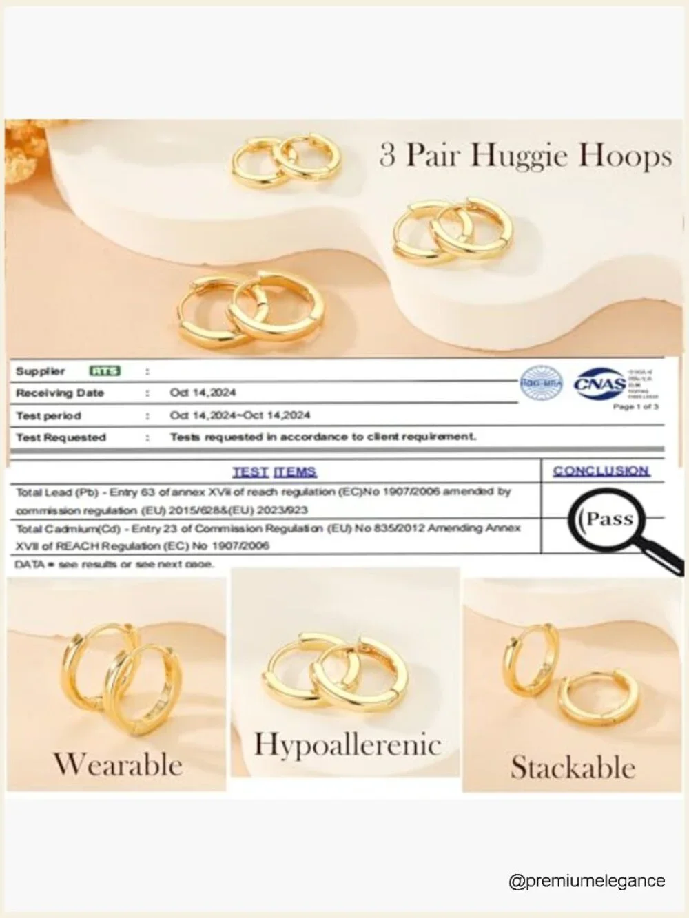 3 Pairs 925 Sterling Silver Huggie Hoop Earrings Set Hypoallergenic Small Stack